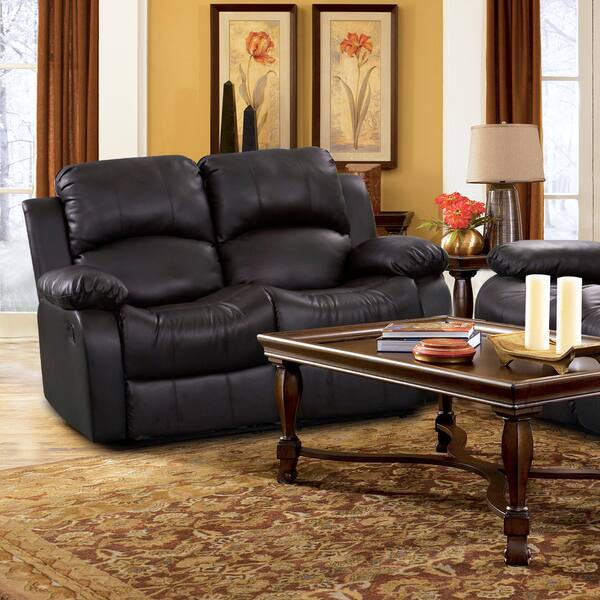 Rotunda Black Faux Leather Dual Reclining Loveseat Overstock 6731110