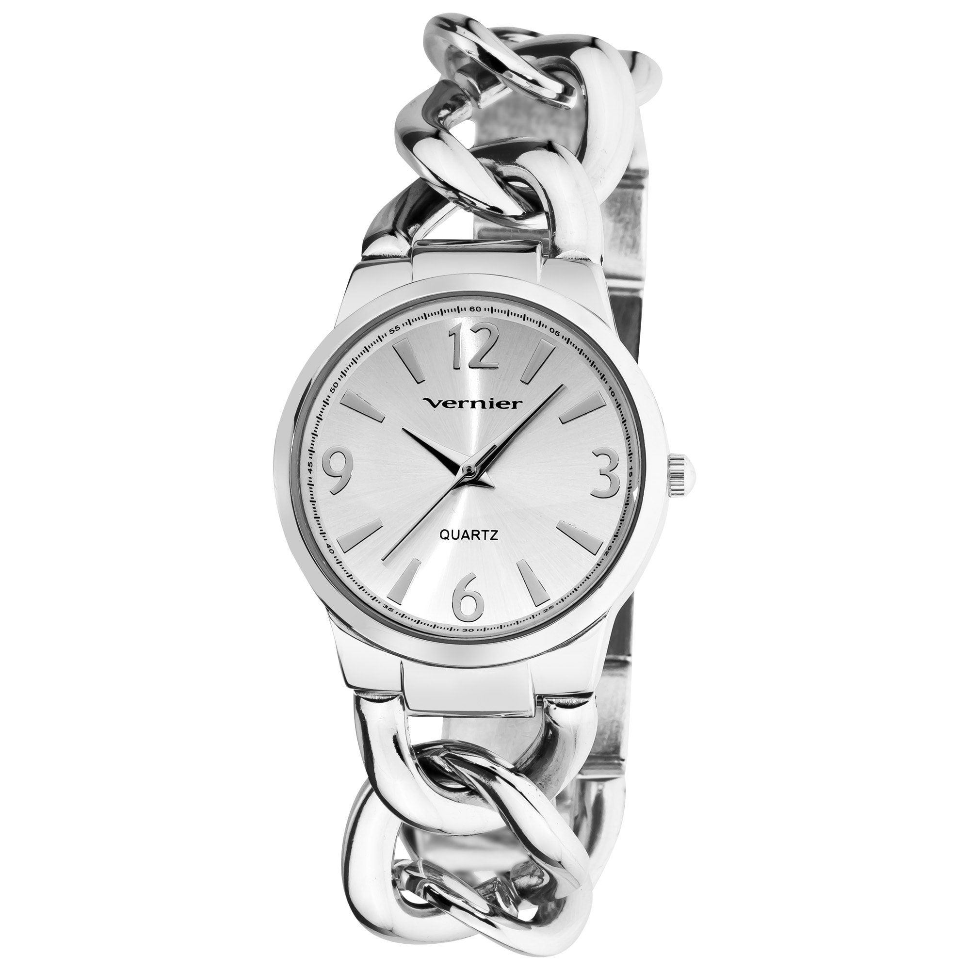 Vernier Women's Fashion Silver Tone Oversized Link Watch Free