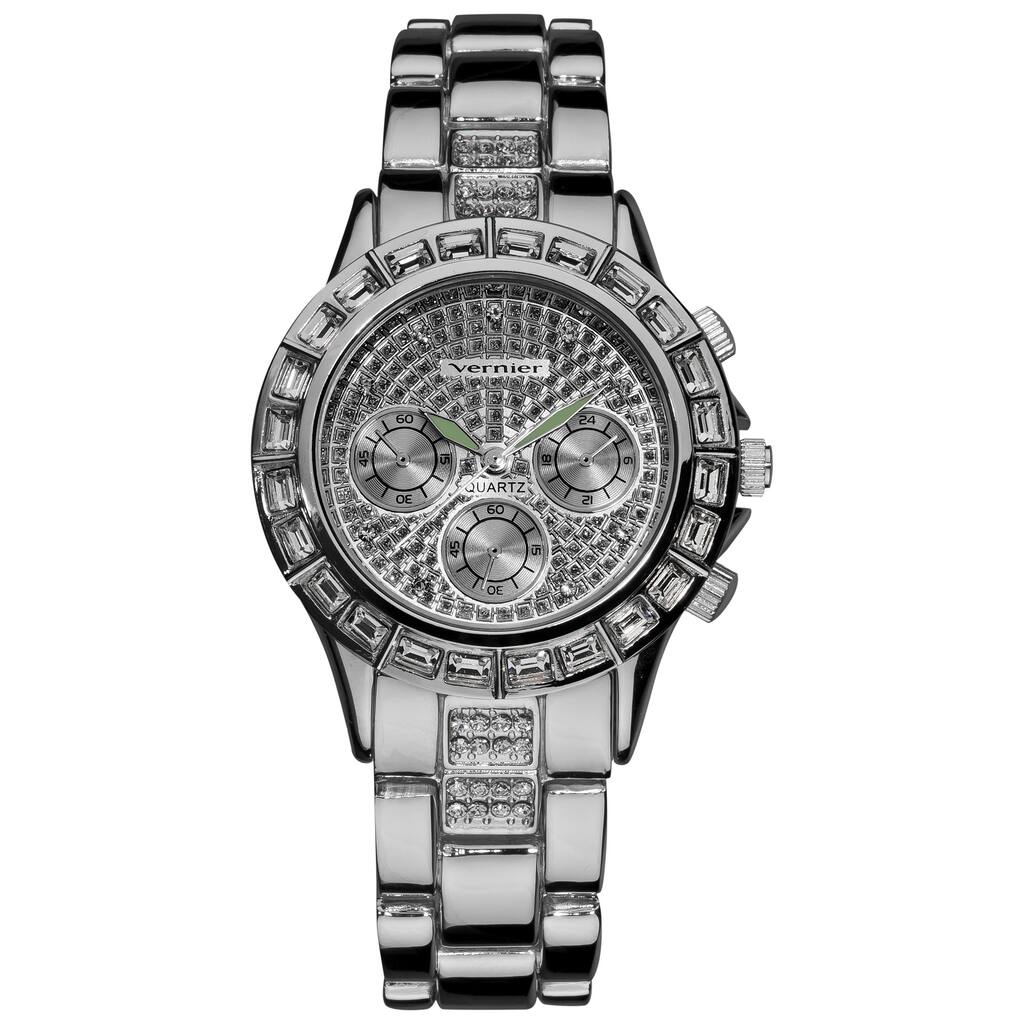 Vernier Women's Silver Tone Mix Glitz Faux Chrono Watch