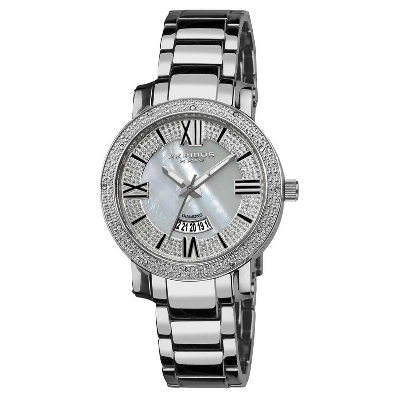 Akribos XXIV Women's Sparkling Diamond Silver-Tone Bracelet Watch