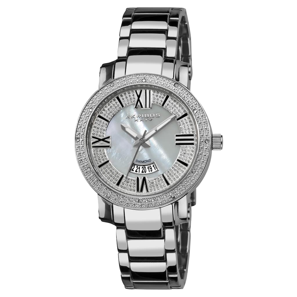 Akribos XXIV Women's Sparkling Diamond Silver-Tone Bracelet Watch