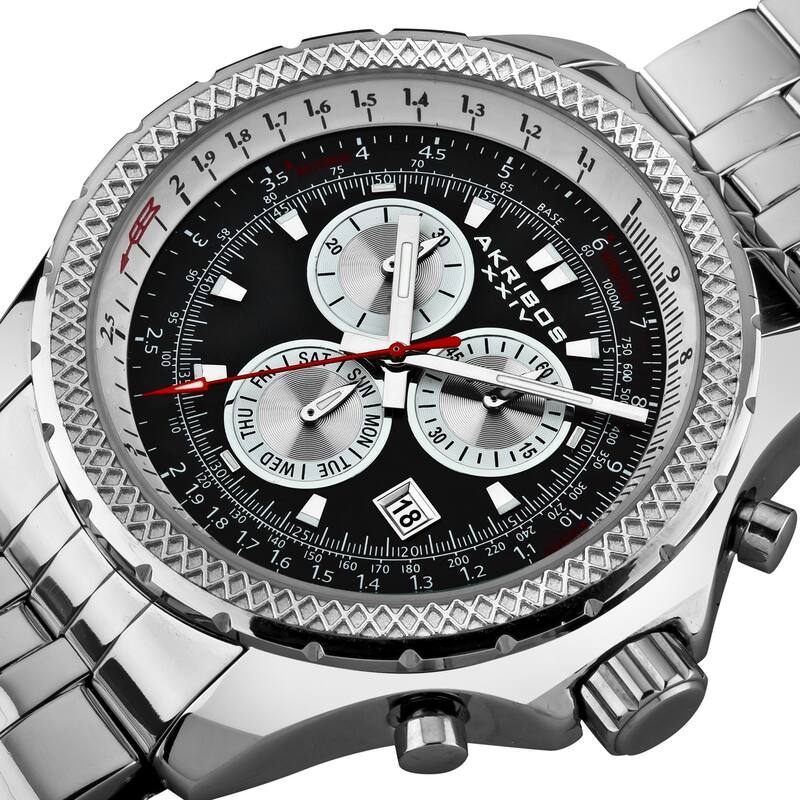 Akribos XXIV Men's Large Chronograph Black Bracelet Watch