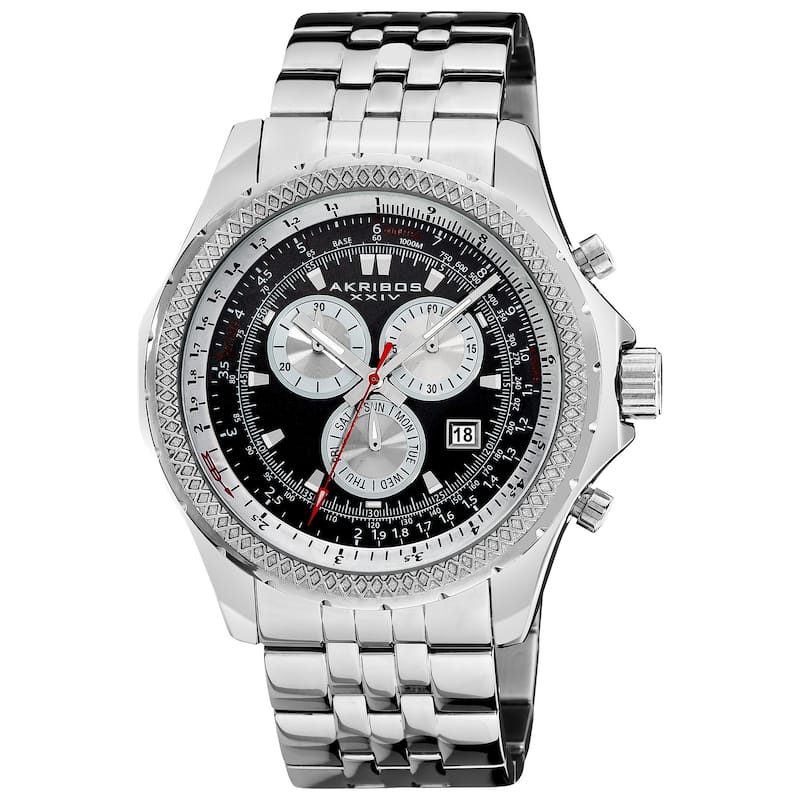 Akribos XXIV Men's Large Chronograph Black Bracelet Watch