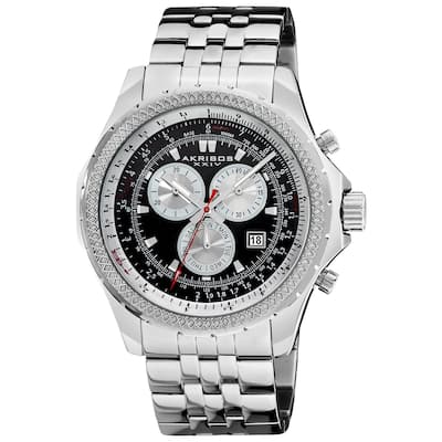 Akribos XXIV Men's Large Chronograph Black Bracelet Watch