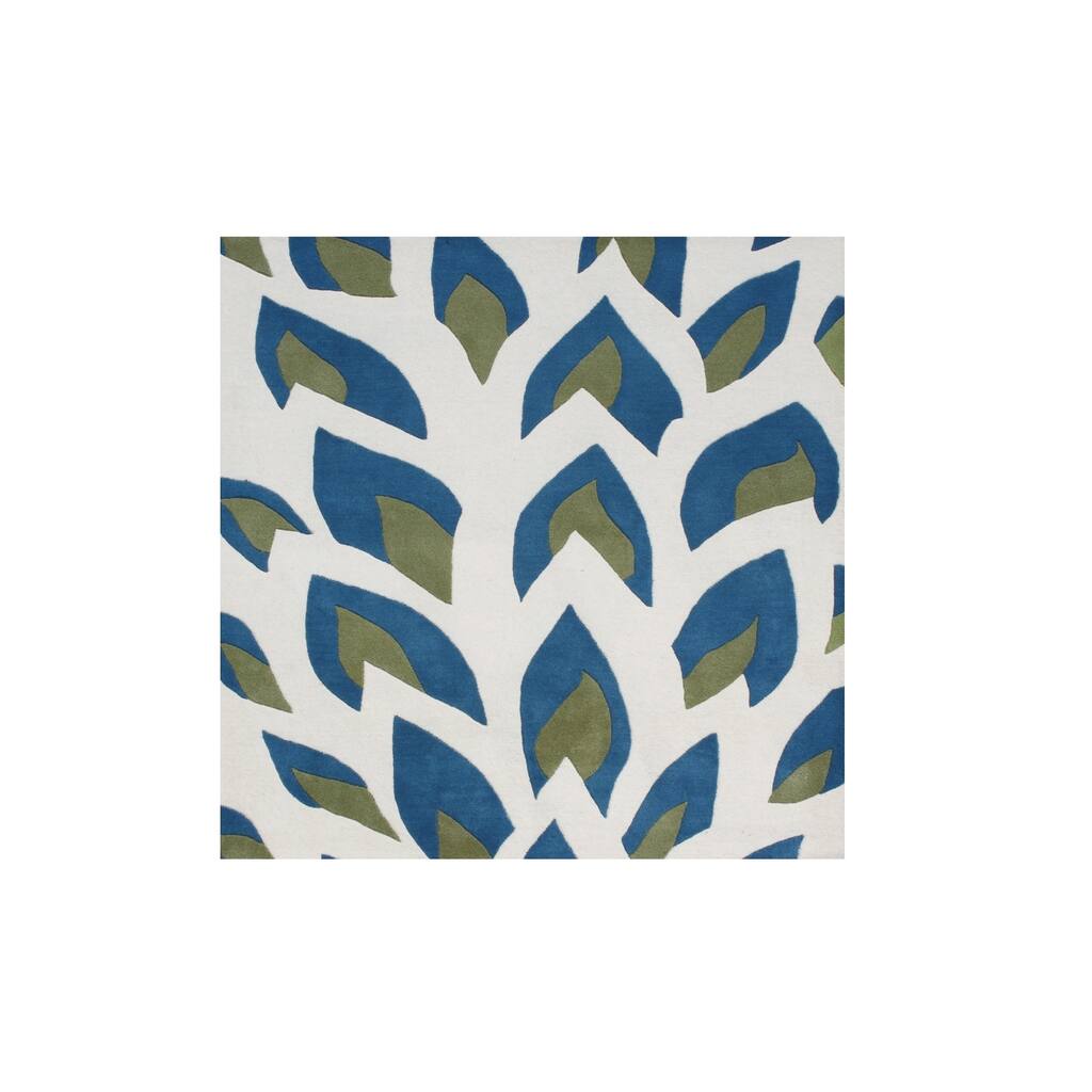 Handmade Flame Inspiration Twilight Blue Wool Rug - Green/Blue - 6' x 6'