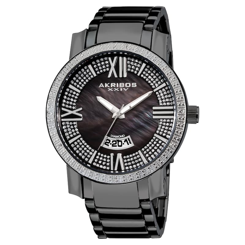 Akribos XXIV Men's Sparkling Diamond Black Bracelet Watch