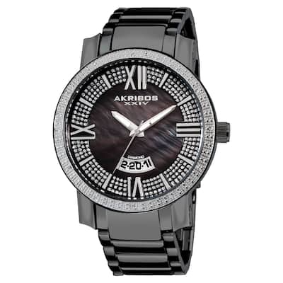Akribos XXIV Men's Sparkling Diamond Black Bracelet Watch