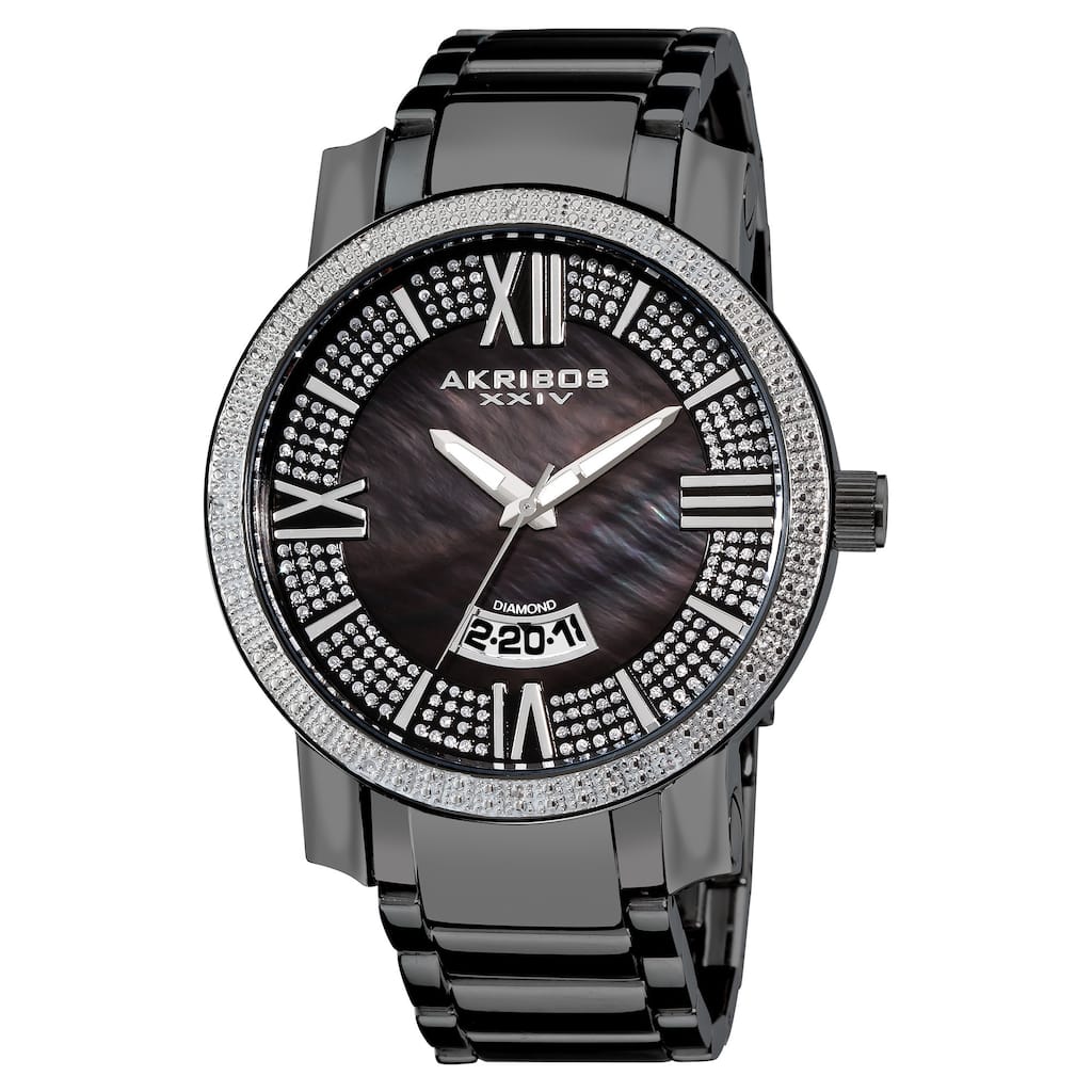 Akribos XXIV Men's Sparkling Diamond Black Bracelet Watch