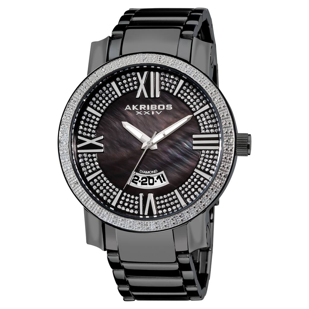Akribos XXIV Men's Sparkling Diamond Black Bracelet Watch