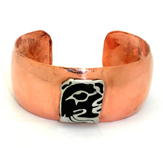 Copper Cuff with Alpaca Silver Mayan Glyph (Mexico)