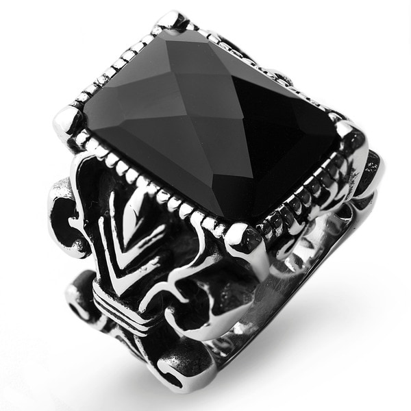 Shop Men's Stainless Steel Antiqued Finish Onyx Royal Ring - Free ...