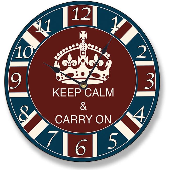 Round 'Keep Calm & Carry On' Wall Clock - 12 x 12