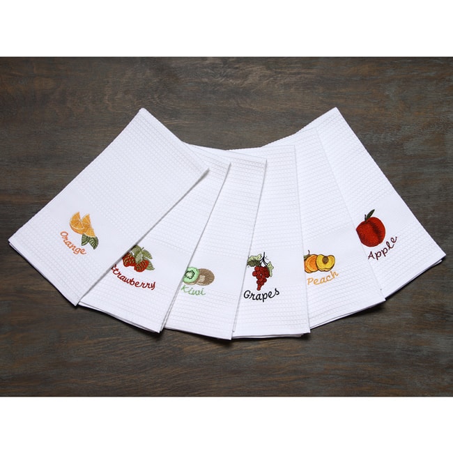 LUCIA MINELLI Luxury European Fruit Embroidered Turkish Cotton Kitchen Towel Set of 6