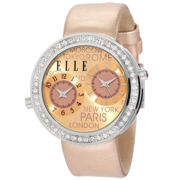 Shop Elle Women S Dual Time Rose Gold Watch Overstock 6734997