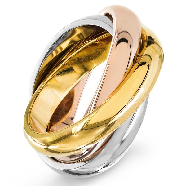 Stainless Steel Polished Tri-color Intertwined Wedding Band Ring - Multicolor
