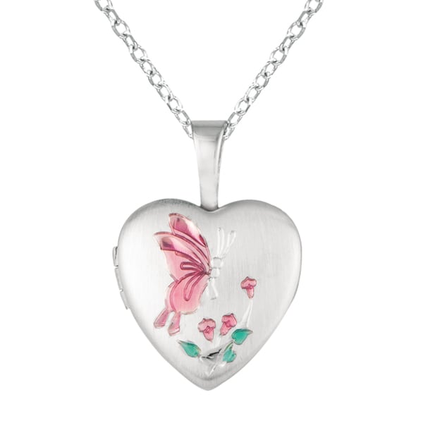 Shop Sterling Silver Butterfly Design Heart Locket Necklace Free