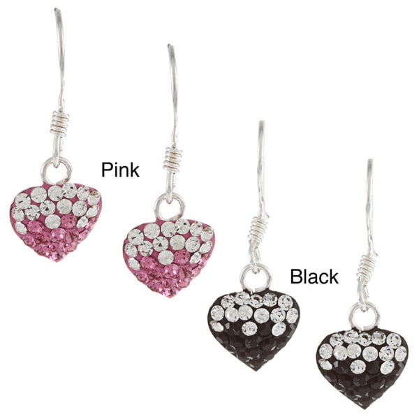 Sterling Silver Crystal Two Tone Heart Dangle Earrings Crystal, Glass & Bead Earrings