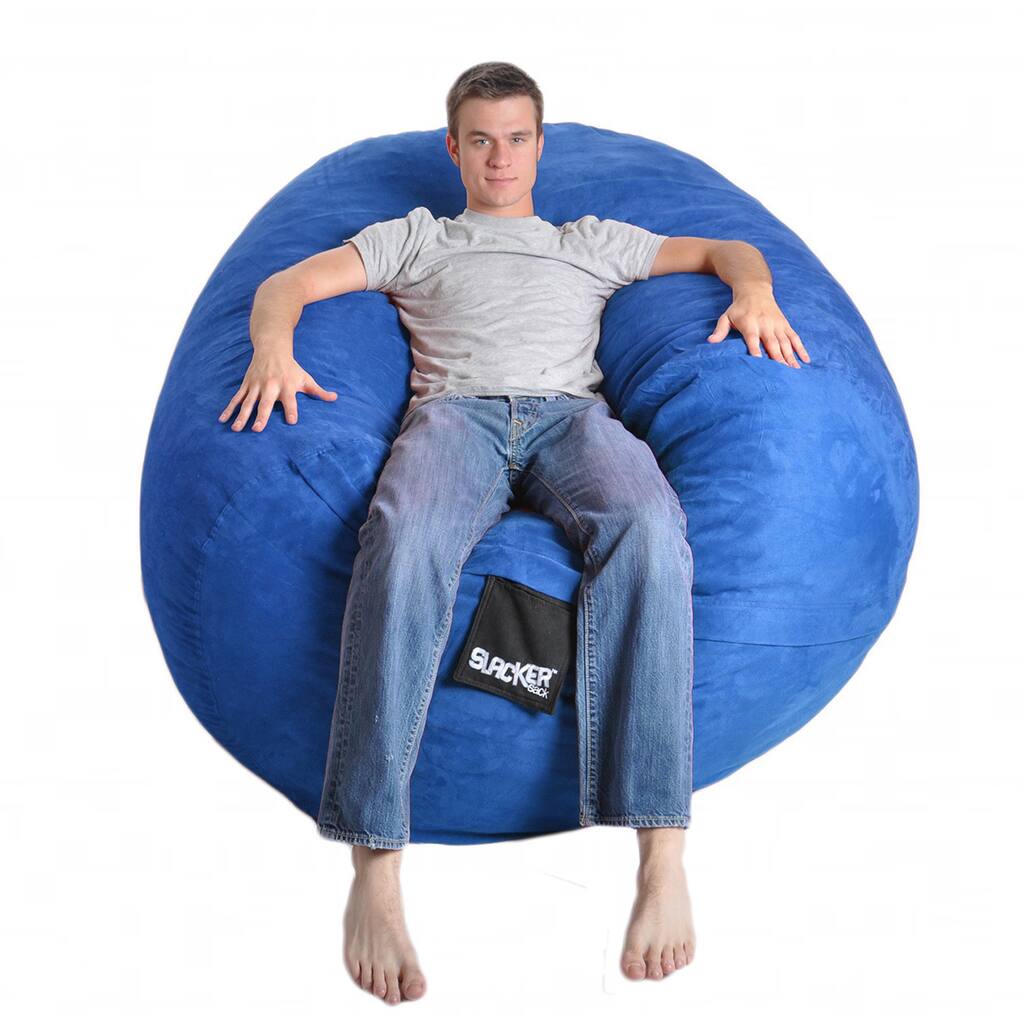 Oval Royal Blue Microfiber and Memory Foam Bean Bag, 6-foot