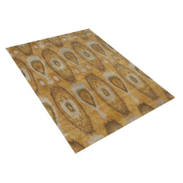 Alliyah Handmade IKAT Tobacco Brown New Zealand Blend Wool/Viscose Silk Pile Rug - 8' x 10'