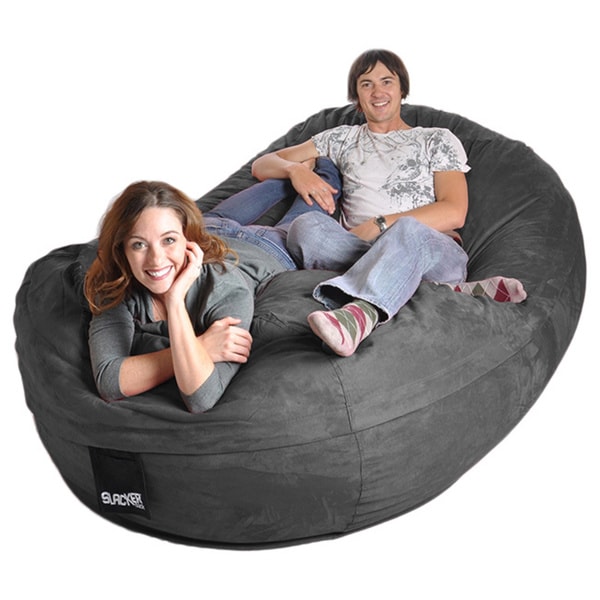 Shop Oval 8 ft. Charcoal Grey Microsuede and Memory Foam Bean Bag ...