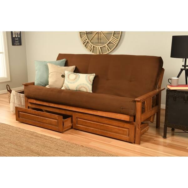 Shop Porch Den Kern Honey Oak Full Size Futon Frame Drawers And