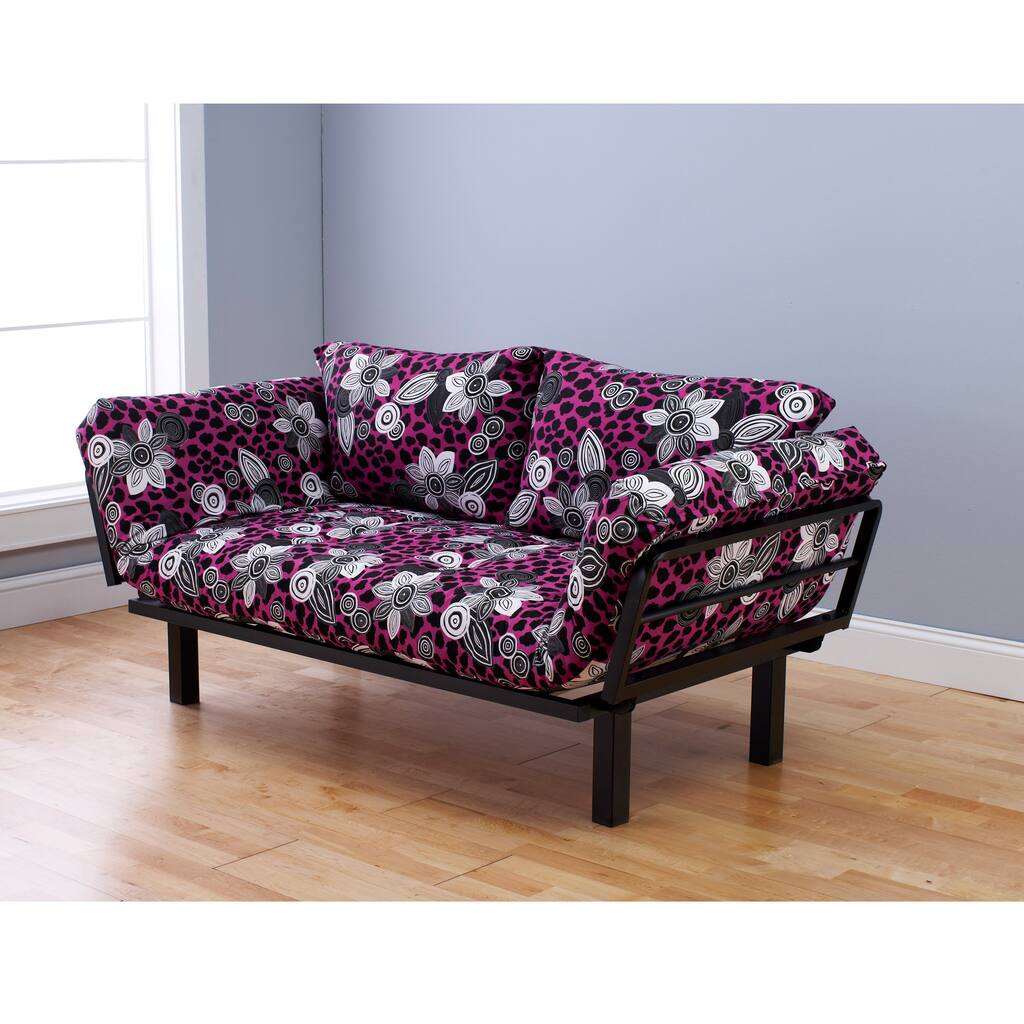 Somette Eli Spacely Multi-flex Black Daybed Lounger, Mattress and Pillows Set