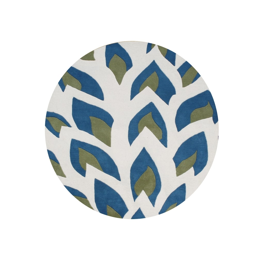 Hand Made Flame Inspiration Twilight Blue New Zealand Blend Wool Rug - 6' x 6' Round