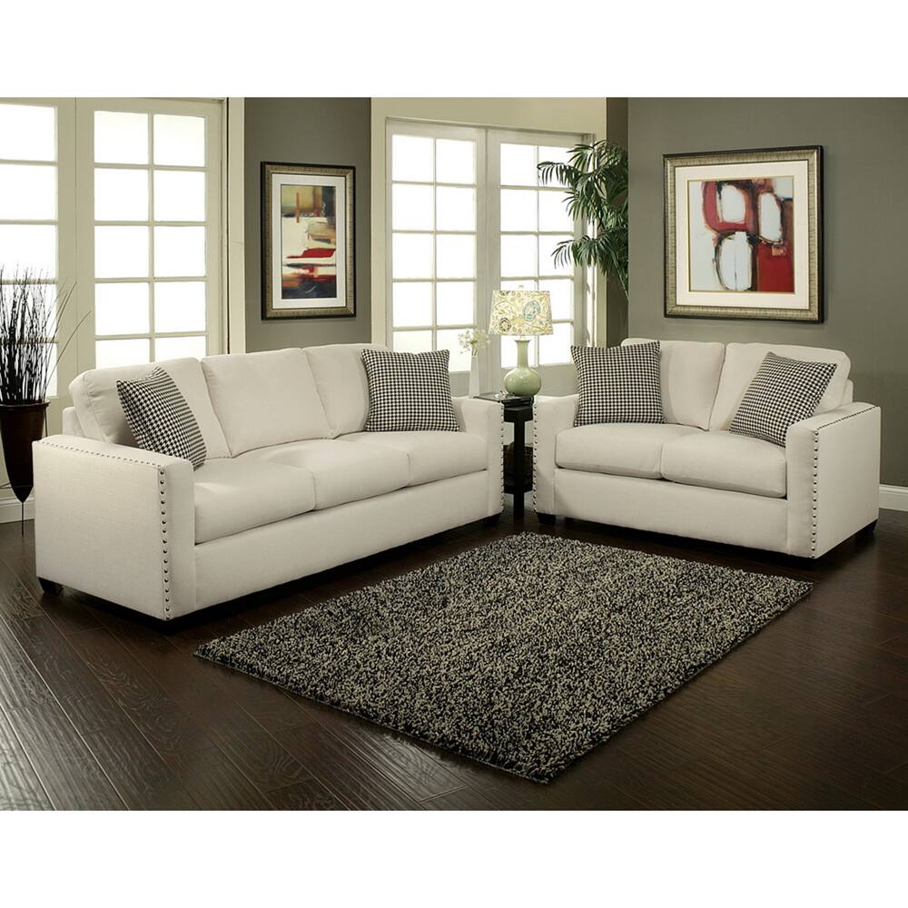 Furniture of America Neveah 2 piece Ivory Contemporary Sofa and Loveseat Set