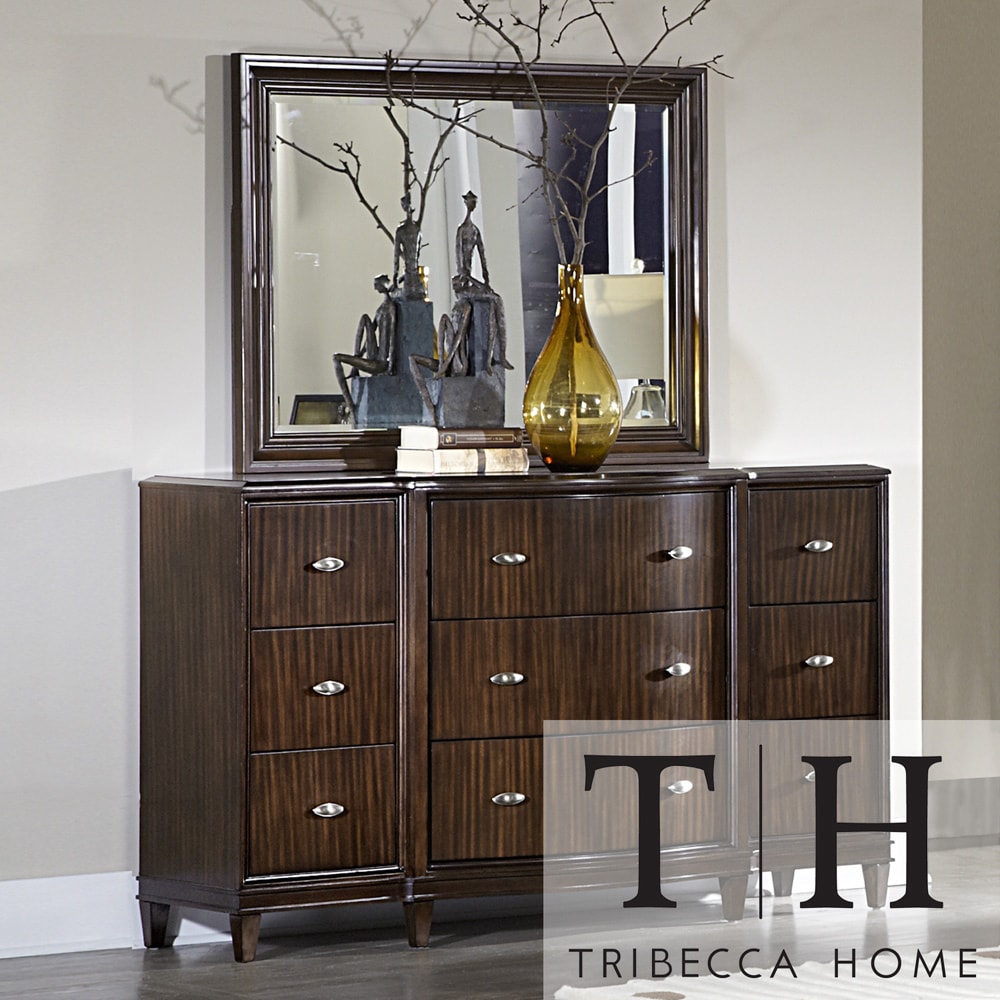 Tribecca Home Tribecca Home Cumbria Retro Modern Curved Front 9 drawer Dresser And Mirror Brown Size 9 drawer