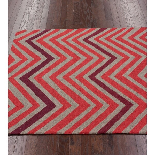 Handmade Alexa Chevron Grey Wool Rug