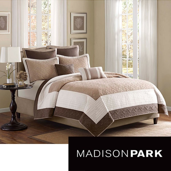 Madison Park Danville Brown/Ivory Pieced Seven piece Coverlet Set