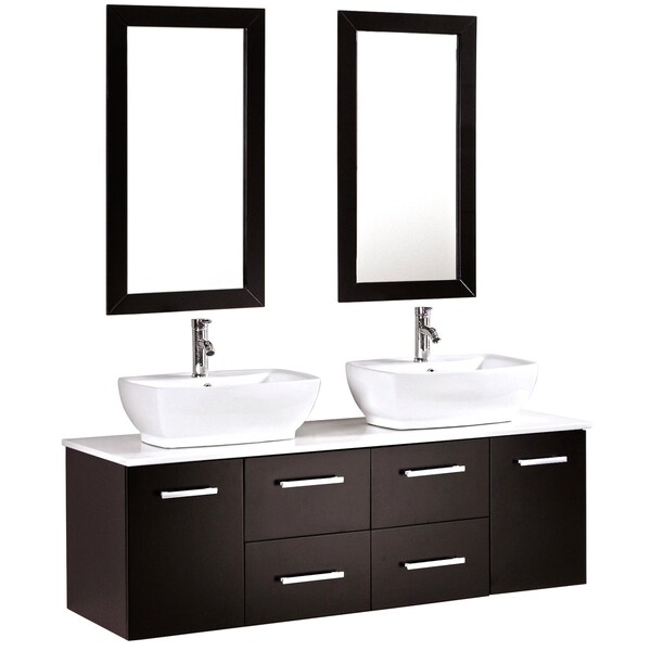 Kokals 60-inch Double Vanity Wall Mount Cabinet with Mirror and Faucets
