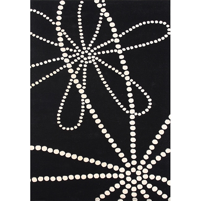 Hand tufted Floridly Black Wool Rug (5 X 8)