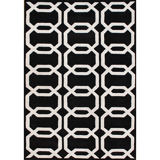 Hand tufted Floridly Black Geometric Wool Rug (5 X 8)