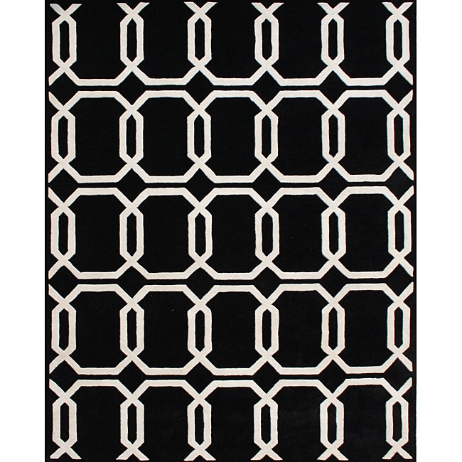 Hand tufted Floridly Black Wool Rug (8 X 10)