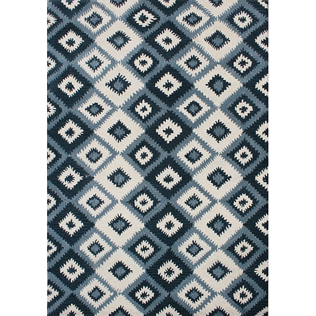 Metro Ikat Pattern Hand Made Orion Blue New Zealand Wool Rug 5x8