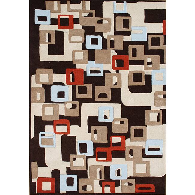 Alliyah Handmade Black Squares New Zealand Blend Wool Rug (8' x 10') - 8' x 10'