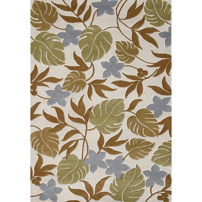 Alliyah Beige Leaf Handmade New Zealand Wool Rug (5x8)