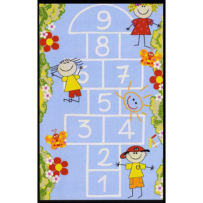 Kids Non skid Blue Hopscotch Rug (33 X 47)