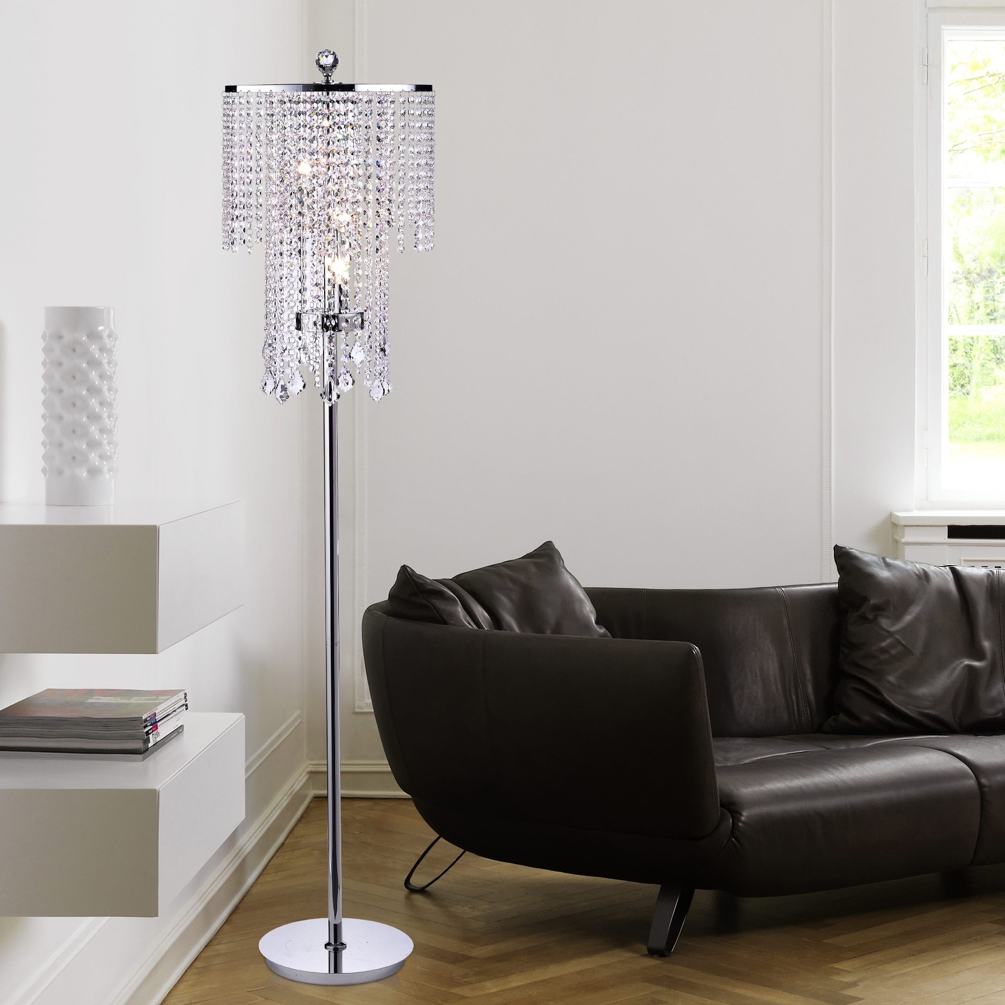 Warehouse of Tiffany Chrome and Crystal Floor Lamp