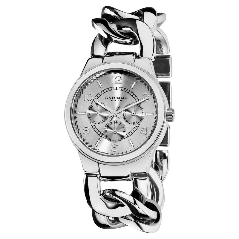 Akribos XXIV Women's Stainless Steel Twist Chain Quartz Multifunction Silver-Tone Watch