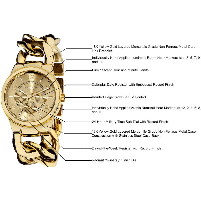 Akribos XXIV Women's Twist-Chain Quartz Multifunction Gold-Tone Watch