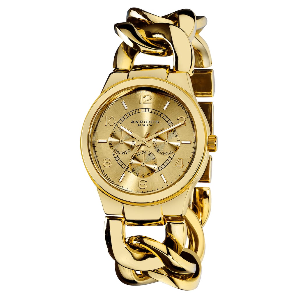 Akribos XXIV Women's Twist-Chain Quartz Multifunction Gold-Tone Watch