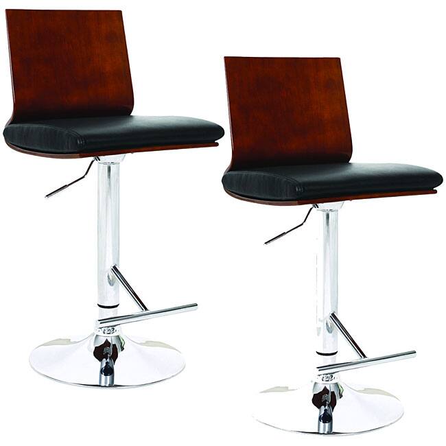 Flat Back Black Faux Leather Swivel Stools (Set of 2)