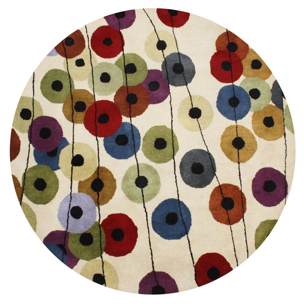 Alliyah Handmade Yellow, Brown, Rust, and Blue New Zealand Blend Wool Rug - 6' x 6' Round