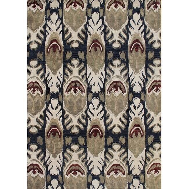 Alliyah Handmade IKAT' Black New Zealand Blend Wool/ Viscose Silk Rug - 5' x 8'