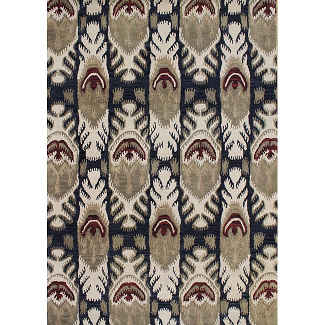 Handmade Sabrina Ikat Black Olive Wool Rug (8 X 10)