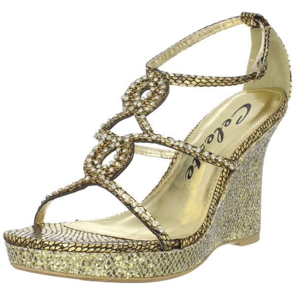 Shop Celeste Women's 'Marisa-03' Gold Jeweled Wedge