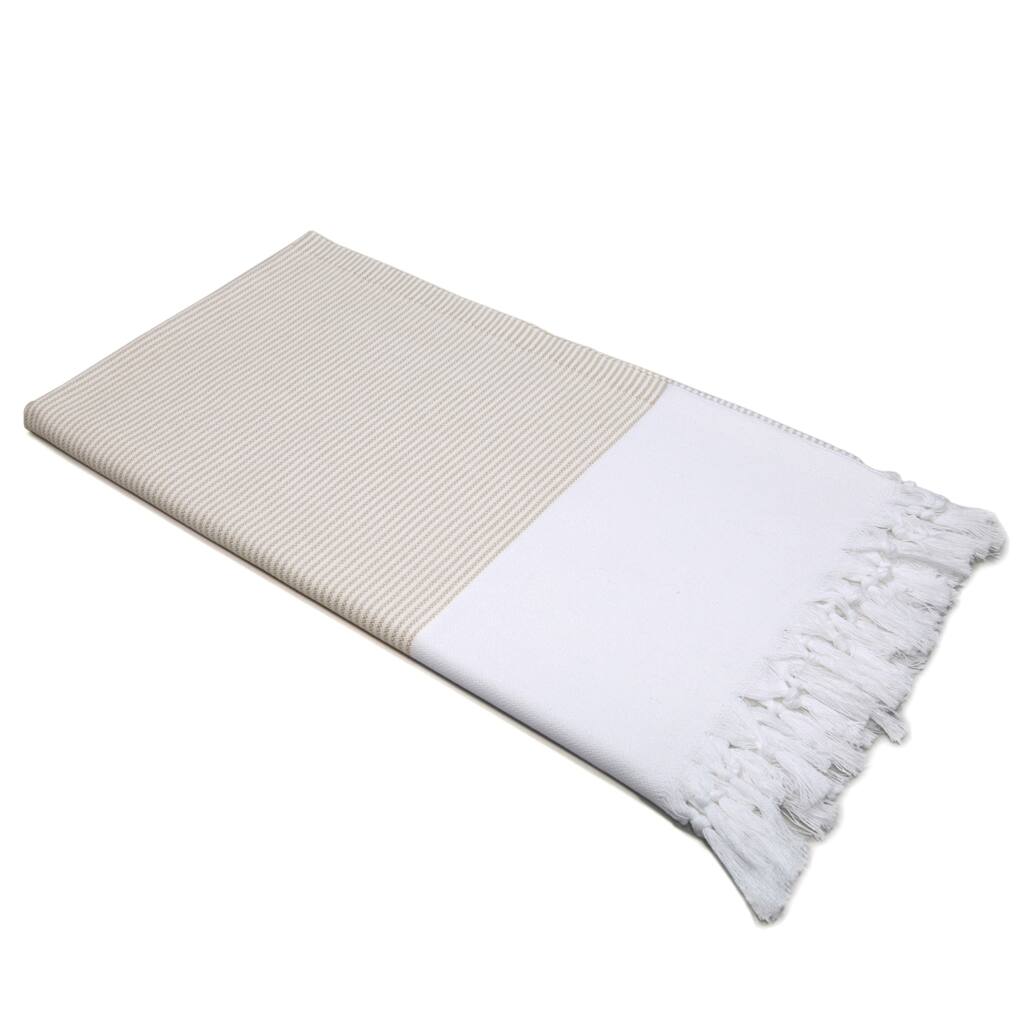 Authentic Pestemal Fouta Tan and White Pencil Stripe Turkish Cotton Bath/ Beach Towel