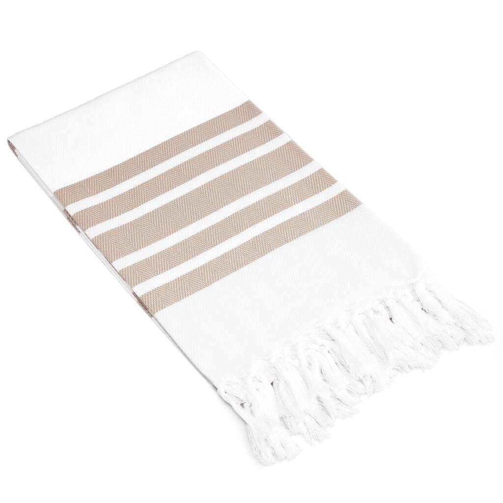 Authentic Pestemal Fouta Striped Tan and White Turkish Cotton Bath/ Beach Towel
